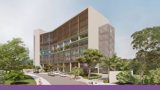 Protótipo da fachada da nova unidade do Colégio Bernoulli em Salvador, no bairro Caminho das Árvores.