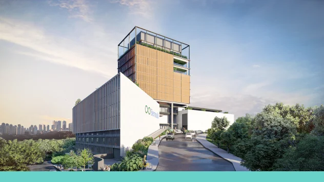 Protótipo da fachada da nova unidade do Colégio Bernoulli no Vale do Sereno.