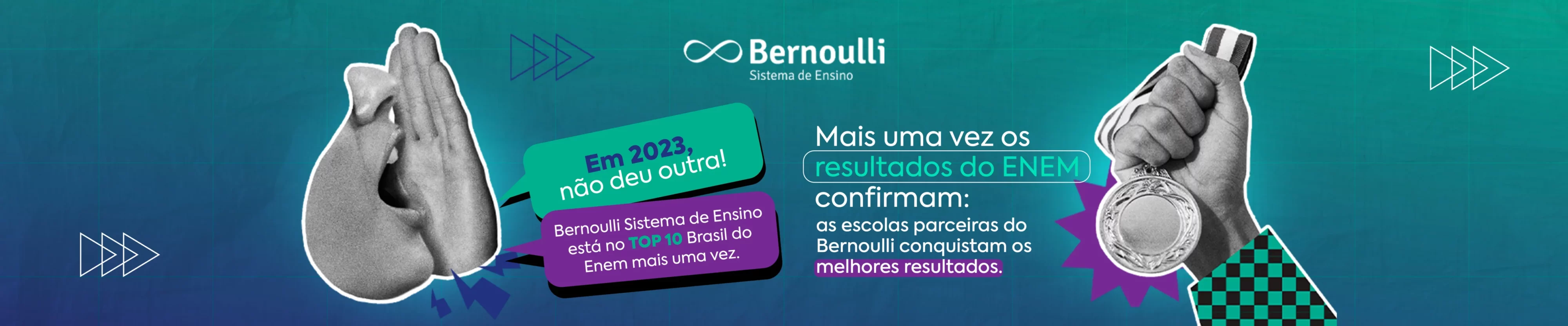 Informativo sobre a colocação do colégio Bernoulli em 2023 no top 10 Brasil do Enem